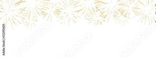 Golden firework texture, thin stroke lines. Isolated png illustration, transparent background. Wide panorama design for overlay, montage, collage. Happy new year concept.