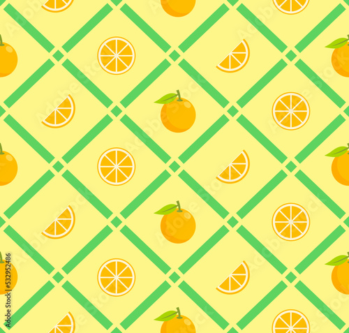 Fototapeta Naklejka Na Ścianę i Meble -  Orange fruit seamless pattern with line and various orange illustration design. Texture for fabric, wrapping, wallpaper or decorative print.