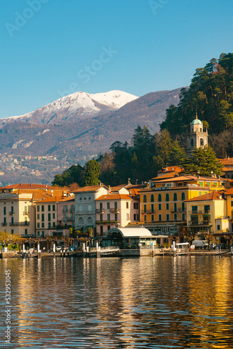 Bellagio , Coastal town at Lake Como , Lombardy , during autumn , winter sunny day : Lake Como , Italy : December 7 , 2019