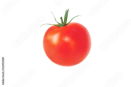 Red tomato vegetable isolated transparent png. Solanum lycopersicum ripe fruit.