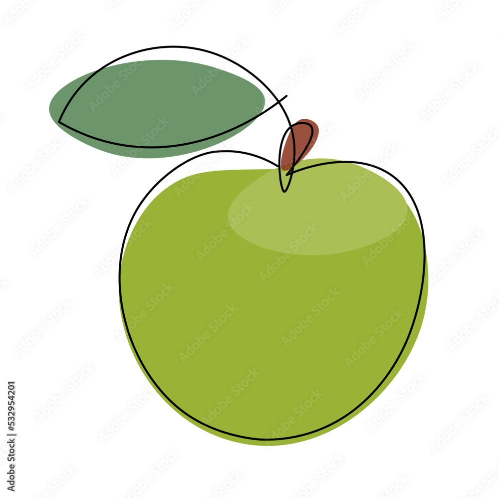 Vector single line apple icon. Print for textile printing. Vector illustration Vector single line apple icon. Print for textile printing. Vector illustration