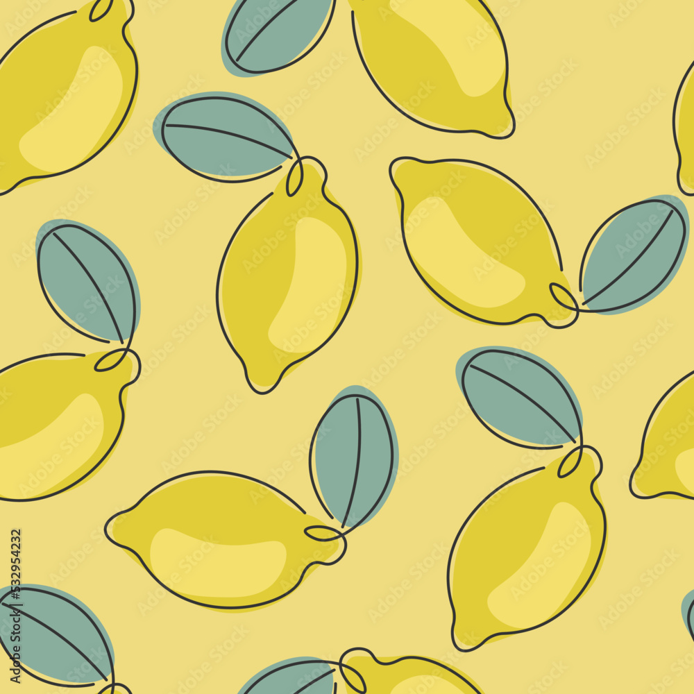 Pattern with the image of a lemon. Print for textile printing, paper. Vector seamless illustration on a green background. Pattern with the image of a lemon. Print for textile printing, paper. Vector seamless illustration on a green background.