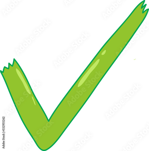 green check mark tick hand draw cartoon vector design