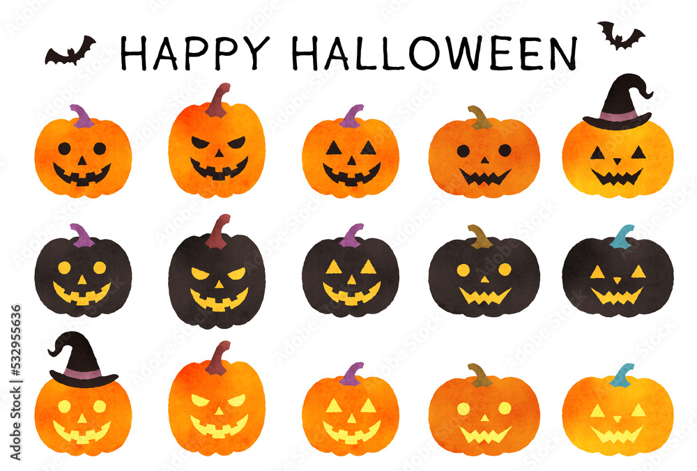 Set of colorful and cute Halloween Jack-O-Lanterns Set of colorful and cute Halloween Jack-O-Lanterns