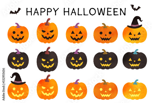 Set of colorful and cute Halloween Jack-O-Lanterns