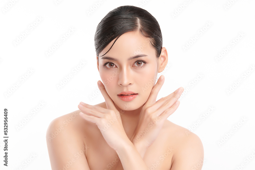 Beautiful young asian woman with clean fresh skin on white background, Face care, Facial treatment, Cosmetology, beauty and spa, Asian women portrait. Beautiful young asian woman with clean fresh skin on white background, Face care, Facial treatment, Cosmetology, beauty and spa, Asian women portrait.