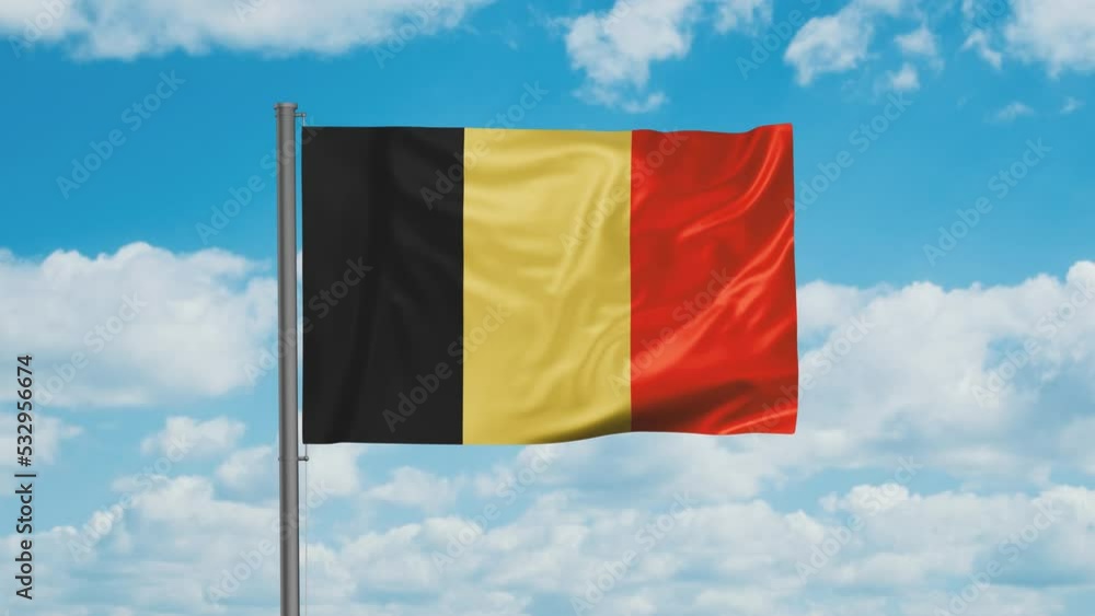 Belgium flag with blue sky waving in the wind cycle looped video Belgium flag with blue sky waving in the wind cycle looped video