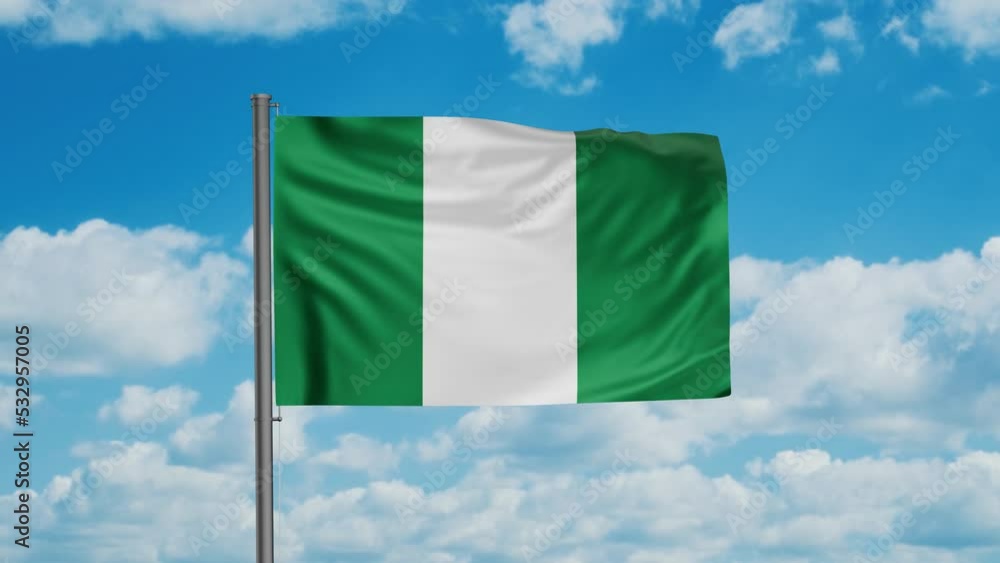 Nigeria flag with blue sky waving in the wind cycle looped video Nigeria flag with blue sky waving in the wind cycle looped video