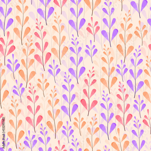 Elegant trendy seamless vector floral ditsy pattern design of exotic water color leaves. Trendy foliage repeating texture background for textile