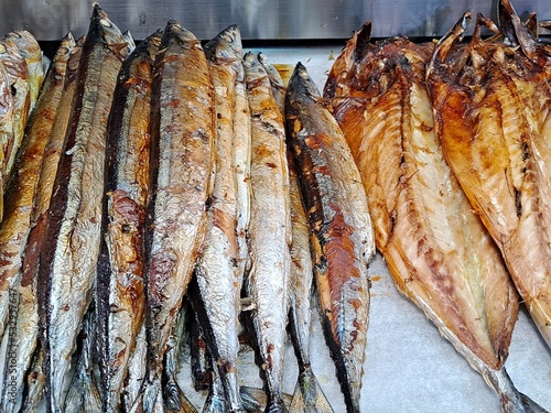 Grilled saury and mackerel in the Korean restaurant