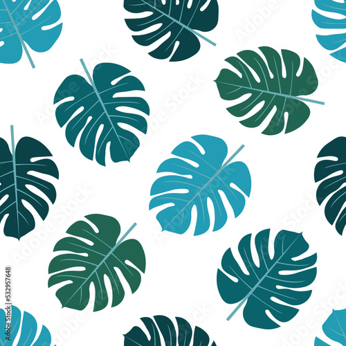 Fashionable vector seamless floral ditsy pattern design of tropical exotic monstera leaves. Artistic foliage repeating texture background for textile