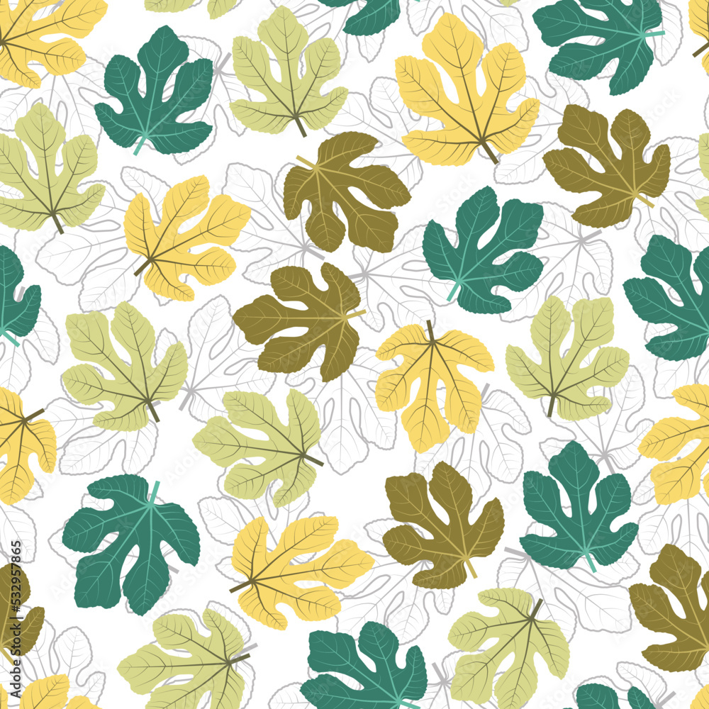 Modern artistic vector floral seamless pattern design of exotic fig leaves. Elegant foliage repeat texture background for printing and textile