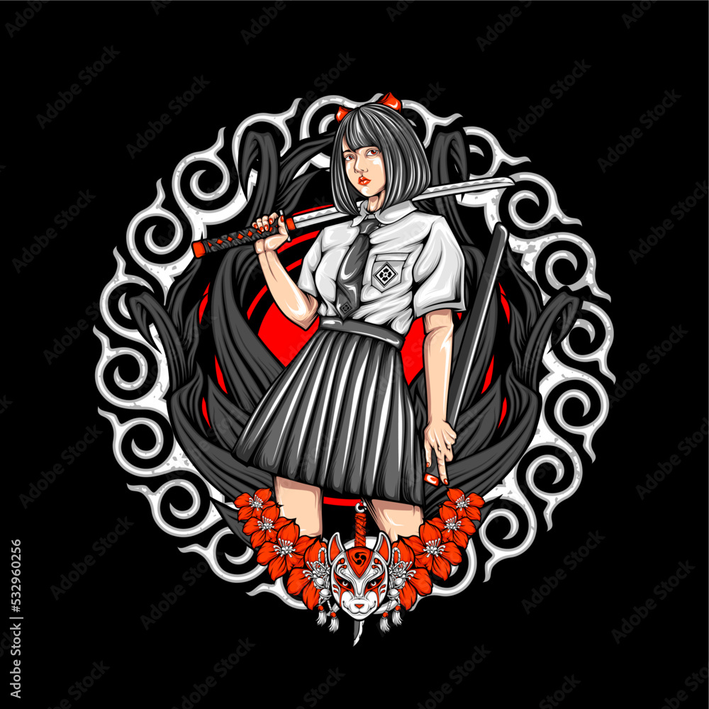 samurai school girl illustration samurai school girl illustration