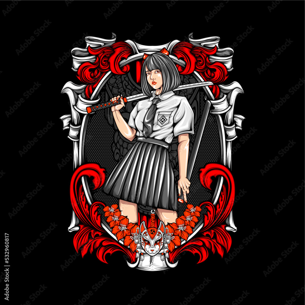 samurai school girl illustration samurai school girl illustration