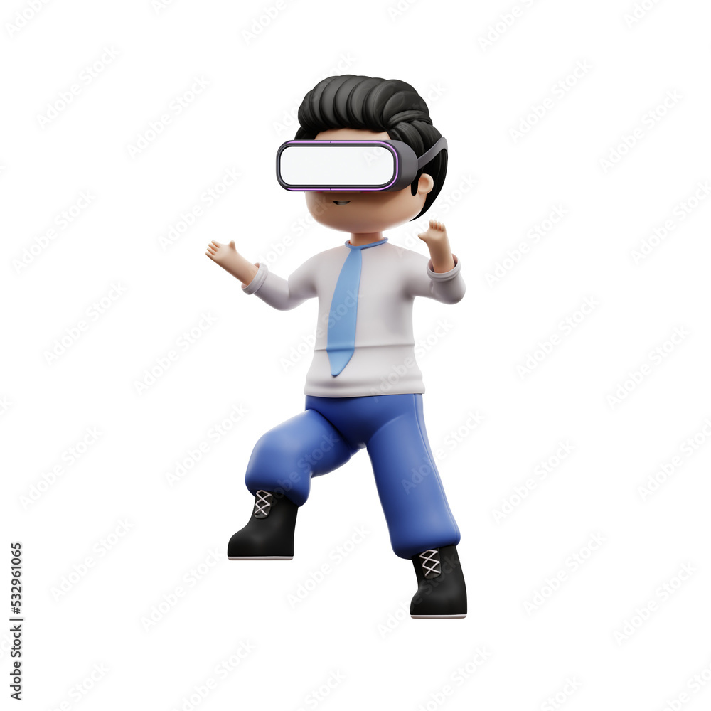 male student wearing virtual reality 3d rendering male student wearing virtual reality 3d rendering