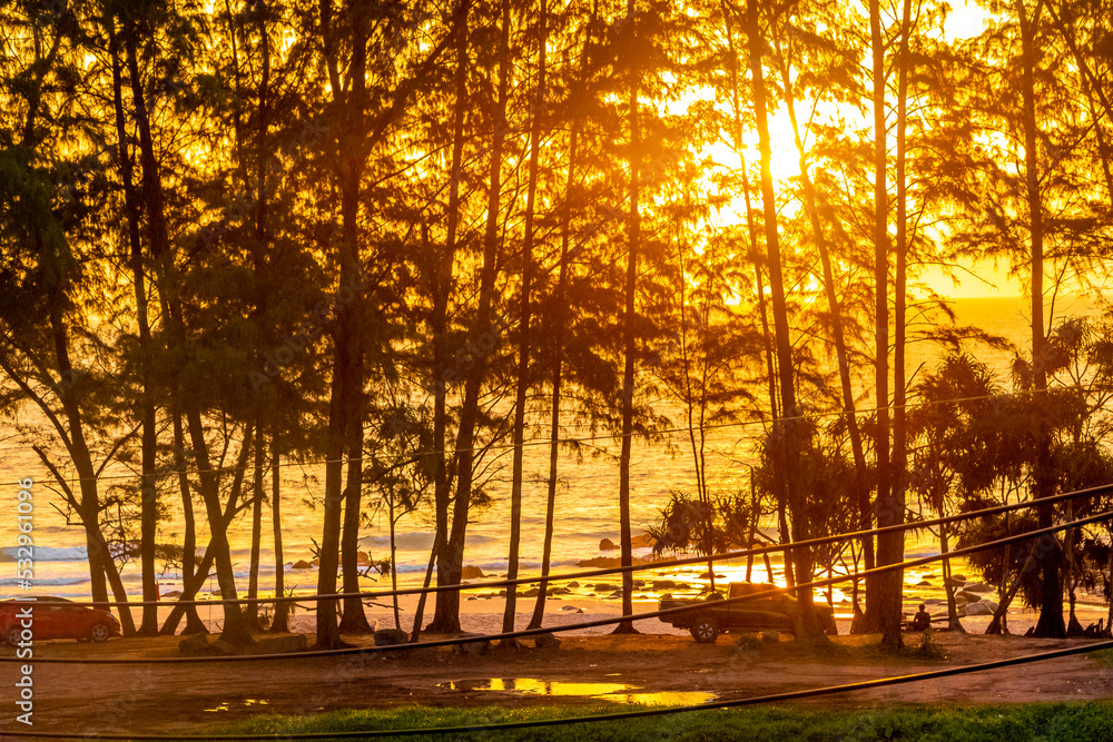 Beautiful stunning colorful and golden sunset at Phuket island Thailand.
