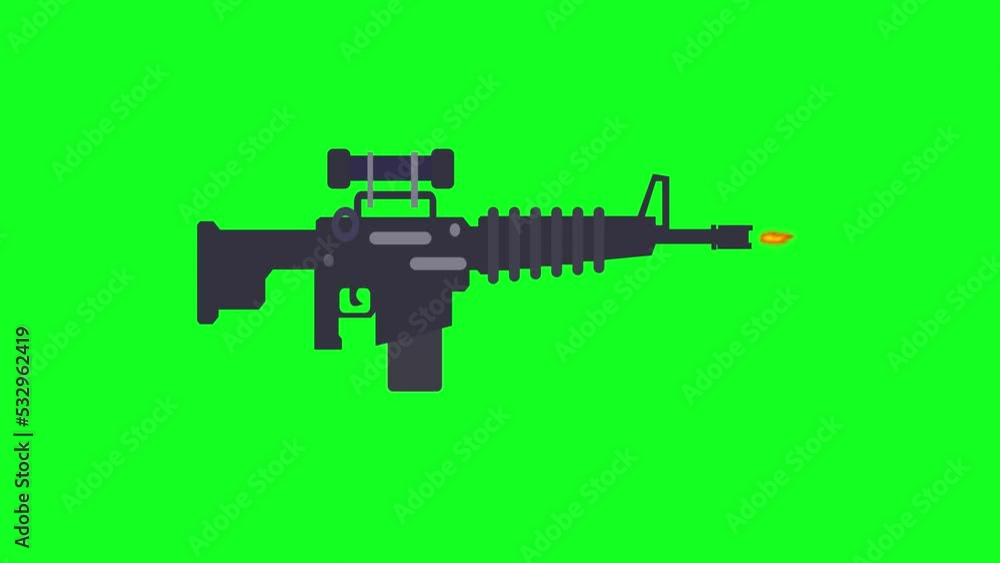 Modern M4 assault rifle shooting animation with explosive rounds, on green screen backgrounds, weapons effects Modern M4 assault rifle shooting animation with explosive rounds, on green screen backgrounds, weapons effects