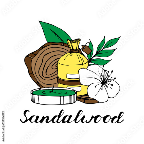 Decorative wax candles for relax and spa. Hand drawn doodle illustration. Line art vector set. Natural sandalwood aroma