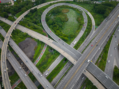 Aerial view city transport junction road with vehicle cross road express way