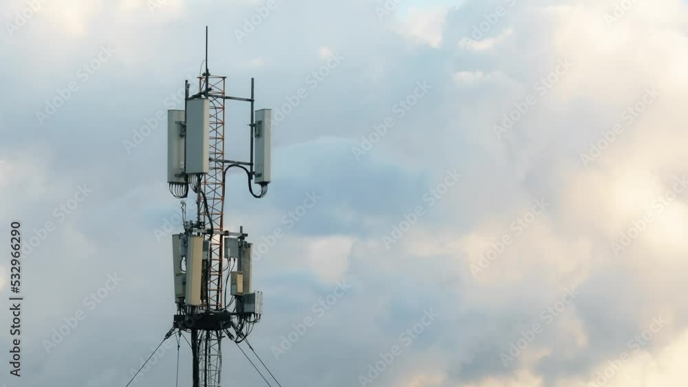 5G cellular repeaters on the pole. Tower with cell phone transmitters against the sky. 5G cellular repeaters on the pole. Tower with cell phone transmitters against the sky.