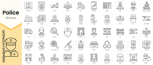 Simple Outline Set ofPolice icons. Linear style icons pack. Vector illustration