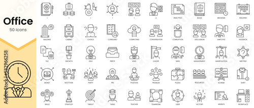 Simple Outline Set ofoffice icons. Linear style icons pack. Vector illustration