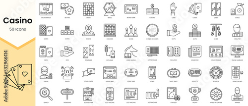 Simple Outline Set ofCasino icons. Linear style icons pack. Vector illustration
