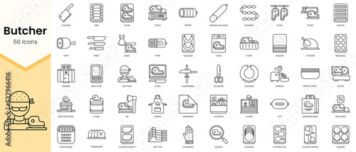 Simple Outline Set ofbutcher icons. Linear style icons pack. Vector illustration