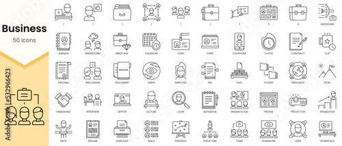 Simple Outline Set ofBusiness icons. Linear style icons pack. Vector illustration