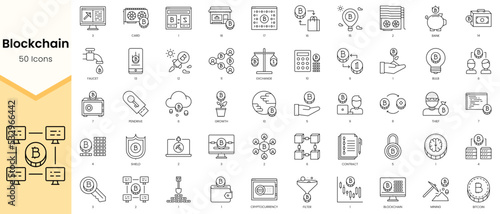 Simple Outline Set ofBlockchain icons. Linear style icons pack. Vector illustration