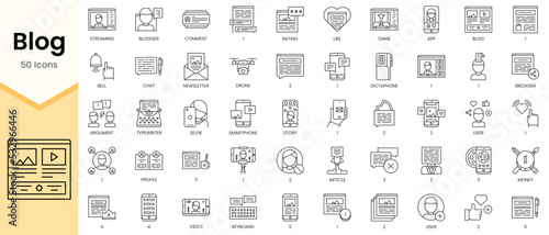 Simple Outline Set ofBlog icons. Linear style icons pack. Vector illustration