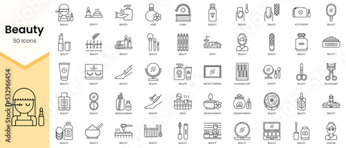Simple Outline Set ofBeauty icons. Linear style icons pack. Vector illustration