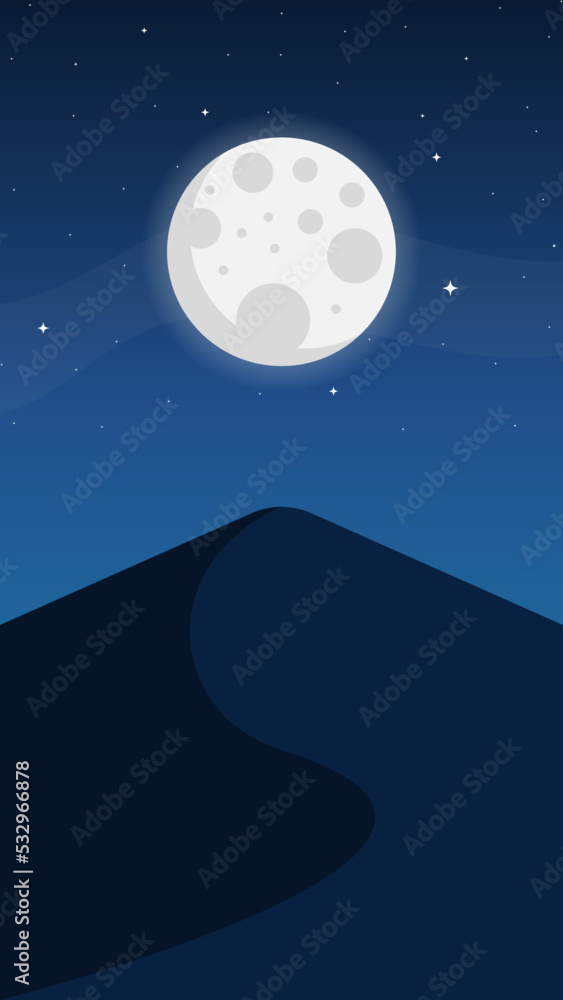Obraz premium vector desert illustration, full moon, portrait background.