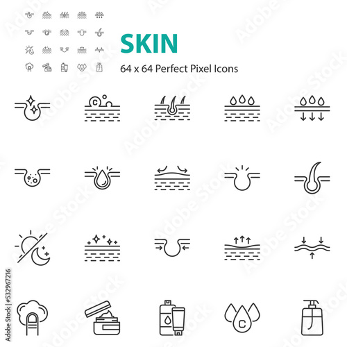 set of skin line icons, moisture, skin care