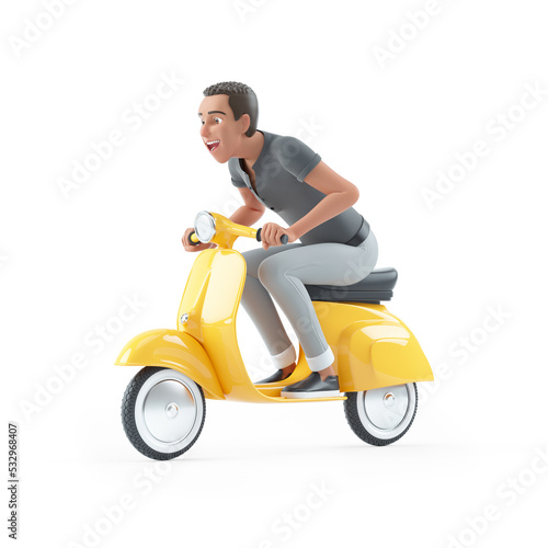 3d character man riding a scooter
