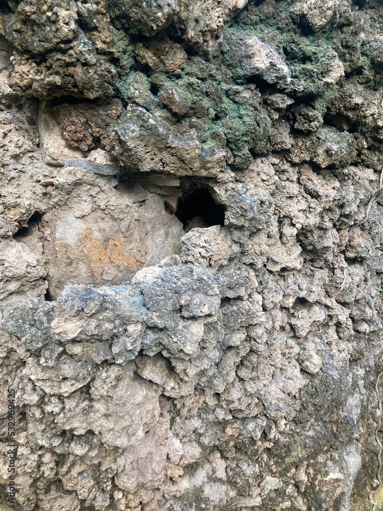 Entrance to a mini cave in the park. Cave entrance The concept of the