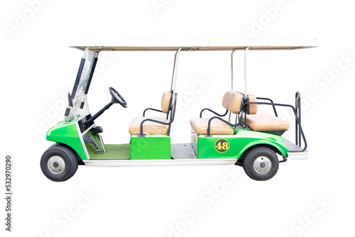 Golf carts or electric golf cart green for sports person with Clipping Part. Use electricity instead of fuel are widely used in sport of golf to run athletes on grass. 