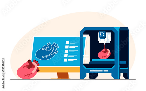 3D organ printing, illustration in flat style