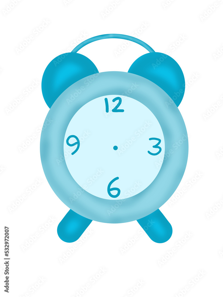 Blue alarm clock isolated. Cute a clock. Blue alarm clock isolated. Cute a clock.