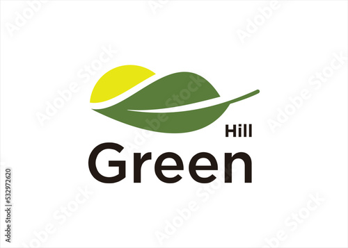 green hill logo design with abstract leaf concept