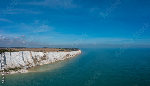 landscape view of the White Cliffs of Dover and the South Foreland on the English Channel