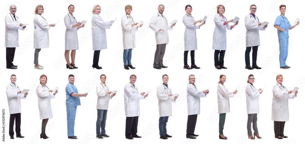 group of doctors with clipboard isolated on white group of doctors with clipboard isolated on white