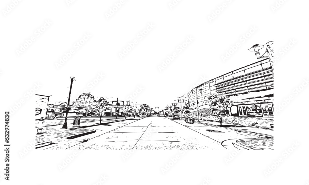 Building view with landmark of Owensboro is the 
city in Kentucky. Hand drawn sketch illustration in vector.