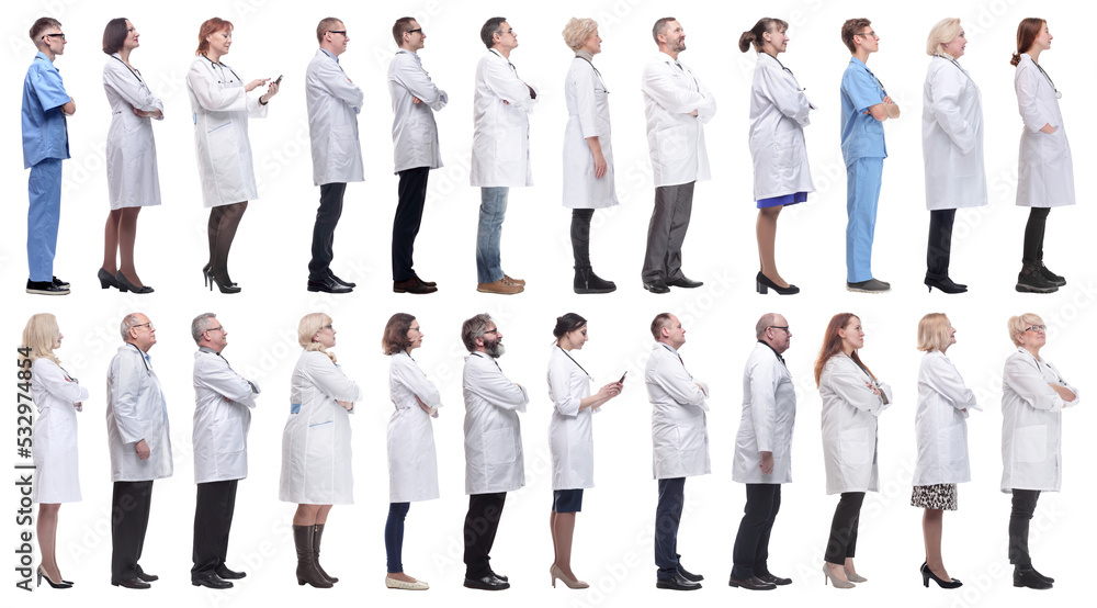 group of doctors in profile isolated on white group of doctors in profile isolated on white