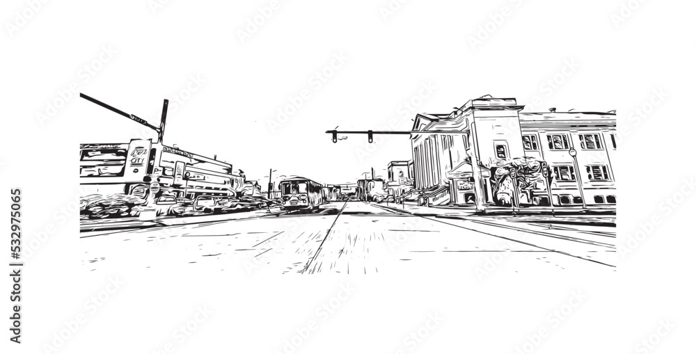 Building view with landmark of Owensboro is the
city in Kentucky. Hand drawn sketch illustration in vector. Building view with landmark of Owensboro is the
city in Kentucky. Hand drawn sketch illustration in vector.