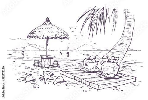 hand drawn illustration of a beach
