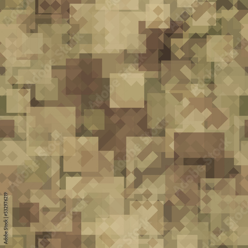 Seamless pattern brown pixel digital camouflage desert sand background
