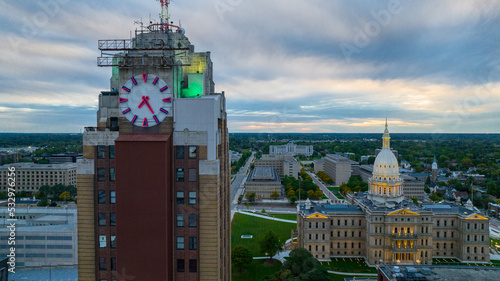 Michigan State Capitol and Boji Tower at Night 