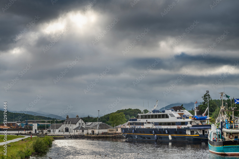Corpach canal locks,summertime sunset,Corpach,Lochaber,Scotland,UK. Corpach canal locks,summertime sunset,Corpach,Lochaber,Scotland,UK.