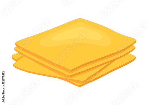 Yellow sliced cheese icon vector. Pile of cheese slices icon isolated on a white background. Dairy product drawing